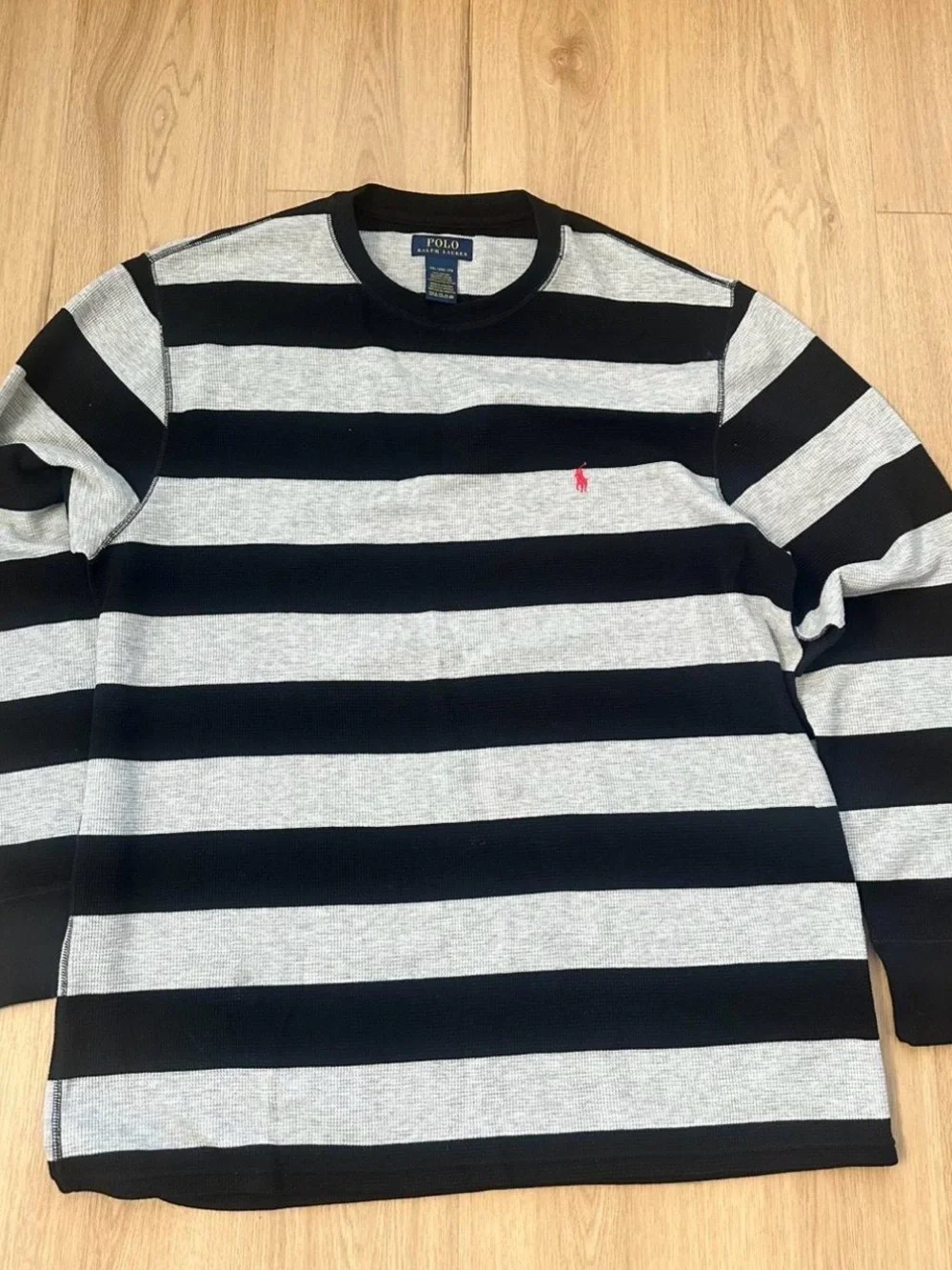 Polo by Ralph Lauren Black and Gray Waffle Knit Crewneck